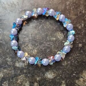 Handmade Blue and Iridescent Butterfly Beaded Bracelet